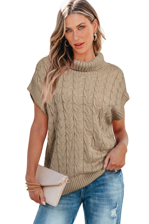 Chunky Cable Knit Sleeveless Turtleneck Sweater Top