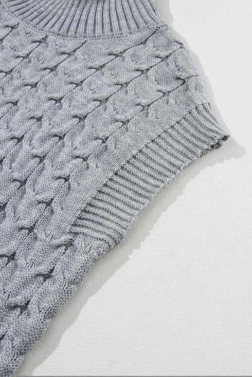 Chunky Cable Knit Sleeveless Turtleneck Sweater Top