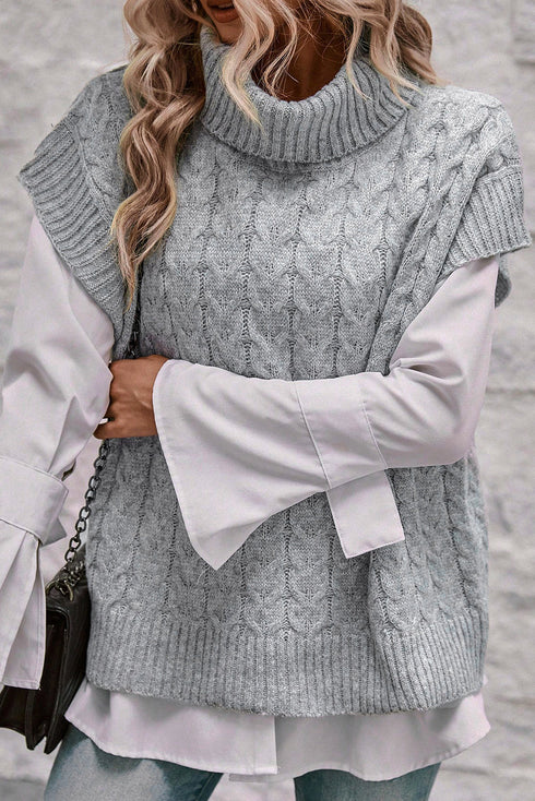Chunky Cable Knit Sleeveless Turtleneck Sweater Top