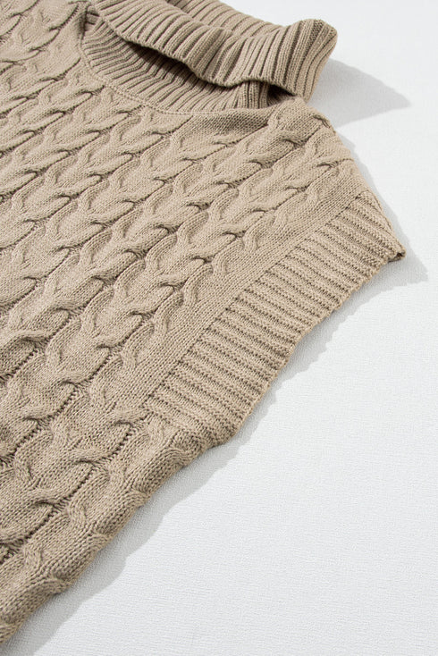 Chunky Cable Knit Sleeveless Turtleneck Sweater Top