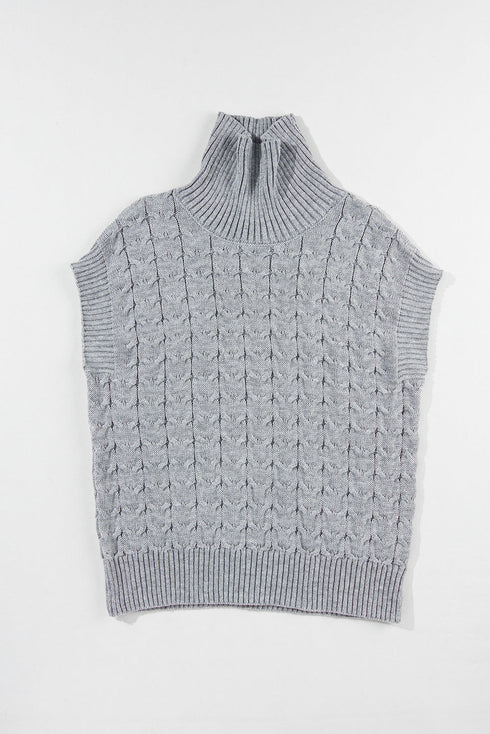 Chunky Cable Knit Sleeveless Turtleneck Sweater Top