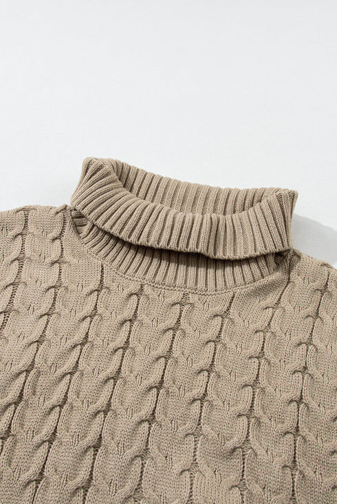 Chunky Cable Knit Sleeveless Turtleneck Sweater Top