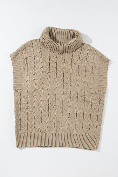 Chunky Cable Knit Sleeveless Turtleneck Sweater Top