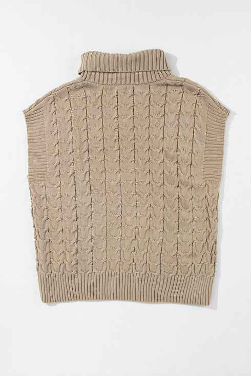 Chunky Cable Knit Sleeveless Turtleneck Sweater Top