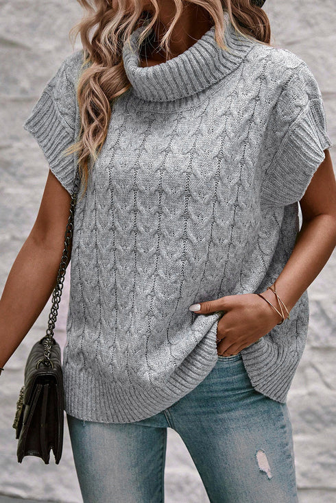 Chunky Cable Knit Sleeveless Turtleneck Sweater Top