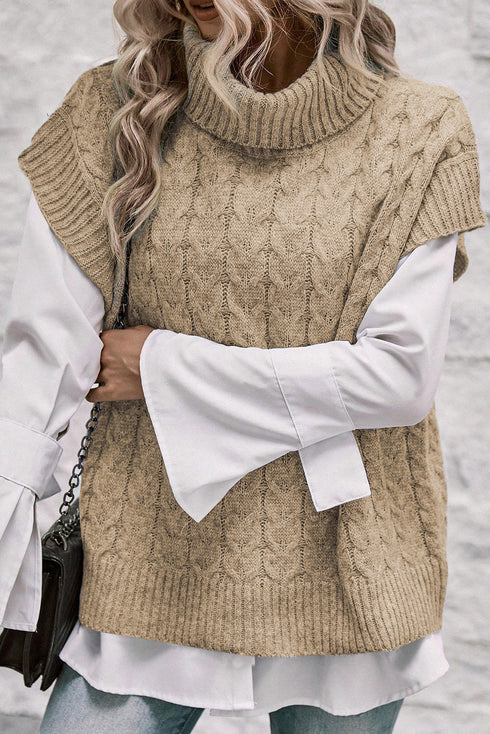 Chunky Cable Knit Sleeveless Turtleneck Sweater Top
