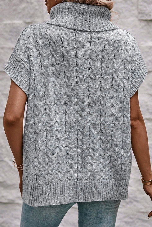 Chunky Cable Knit Sleeveless Turtleneck Sweater Top