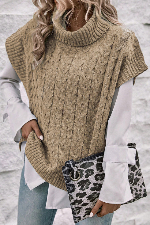 Chunky Cable Knit Sleeveless Turtleneck Sweater Top
