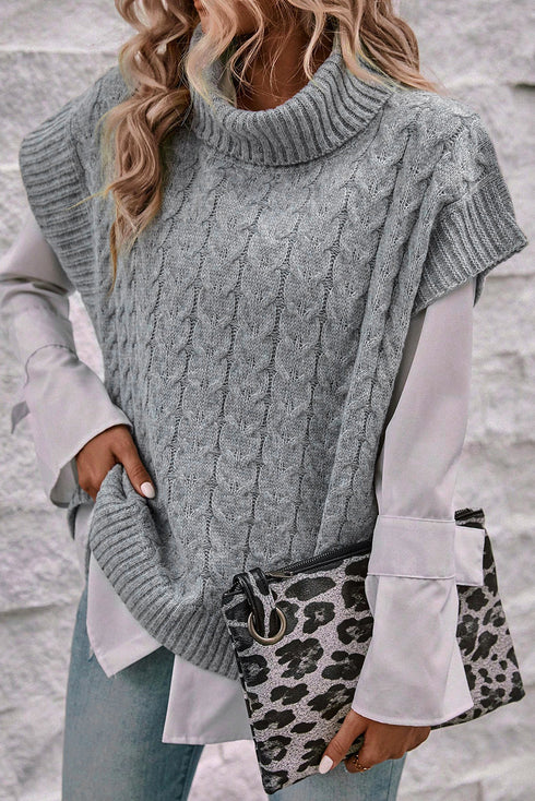 Chunky Cable Knit Sleeveless Turtleneck Sweater Top