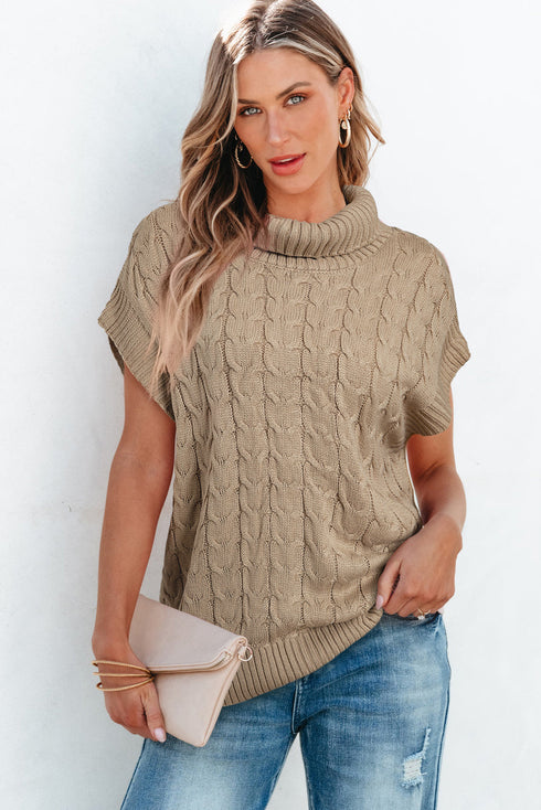 Chunky Cable Knit Sleeveless Turtleneck Sweater Top