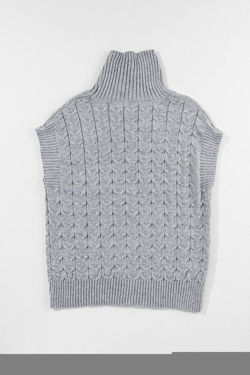 Chunky Cable Knit Sleeveless Turtleneck Sweater Top
