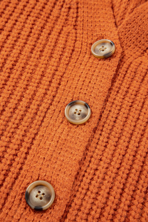 Chunky Cable Knit V-Neck Decorative Button Front Cardigan Sweater