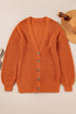 Chunky Cable Knit V-Neck Decorative Button Front Cardigan Sweater