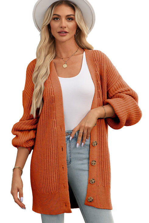 Chunky Cable Knit V-Neck Decorative Button Front Cardigan Sweater