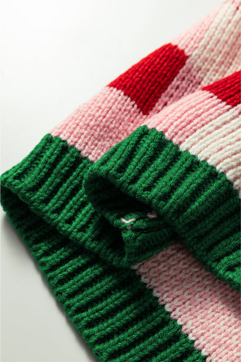 Chunky Checkered Knit Bow Tie Sleeve Cardigan