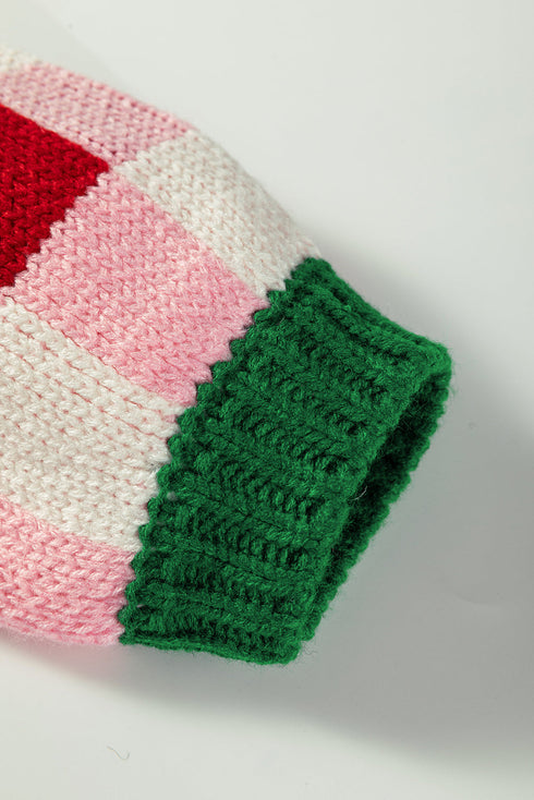 Chunky Checkered Knit Bow Tie Sleeve Cardigan