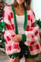 Chunky Checkered Knit Bow Tie Sleeve Cardigan