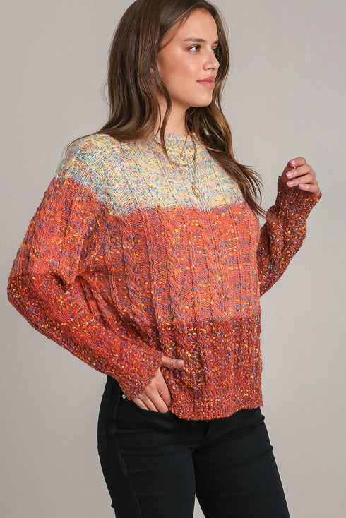 Chunky Confetti Cable Knit Crew Neck Sweater