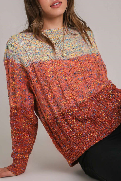 Chunky Confetti Cable Knit Crew Neck Sweater
