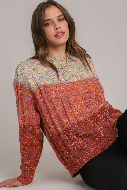 Chunky Confetti Cable Knit Crew Neck Sweater