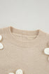 Chunky Knit Three Dimensional Floral Applique Balloon Sleeve Sweater