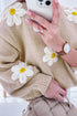 Chunky Knit Three Dimensional Floral Applique Balloon Sleeve Sweater