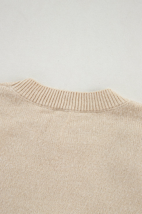 Chunky Knit Three Dimensional Floral Applique Balloon Sleeve Sweater