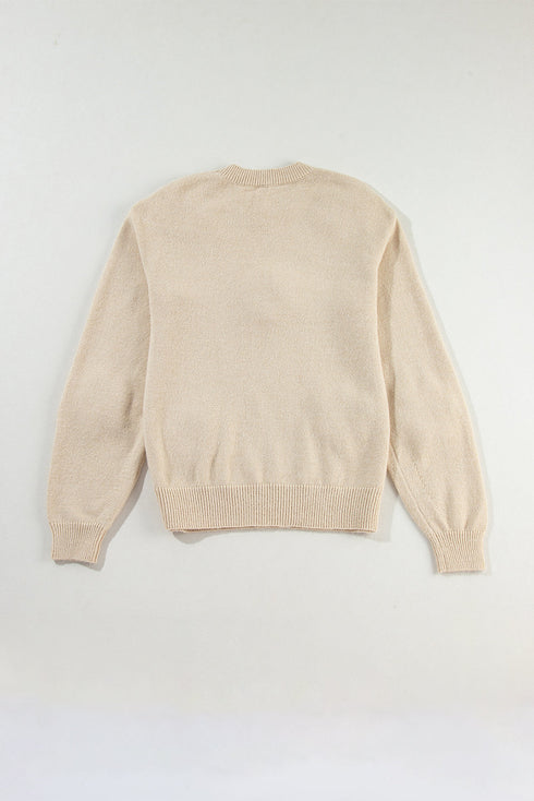Chunky Knit Three Dimensional Floral Applique Balloon Sleeve Sweater