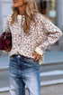 Chunky Leopard Jacquard Contrast Rib Button Front Drop Shoulder Cardigan