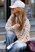 Chunky Leopard Jacquard Contrast Rib Button Front Drop Shoulder Cardigan