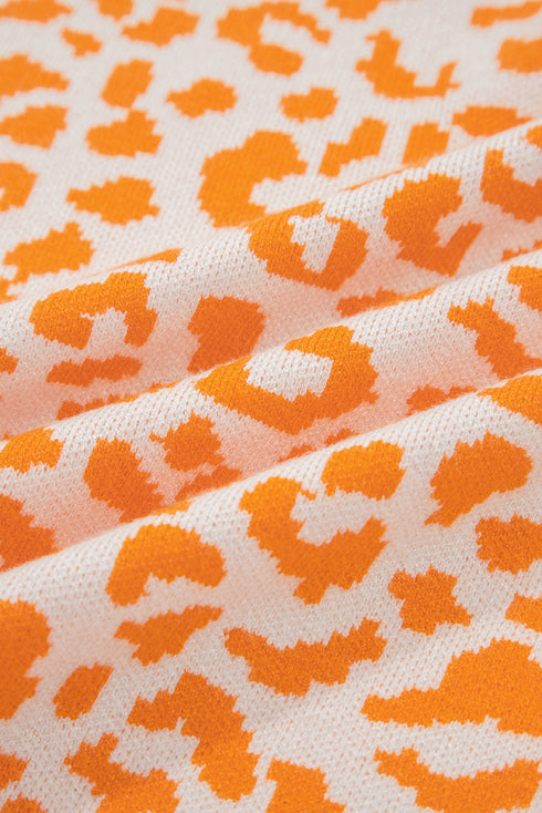 Chunky Leopard Jacquard Contrast Rib Button Front Drop Shoulder Cardigan