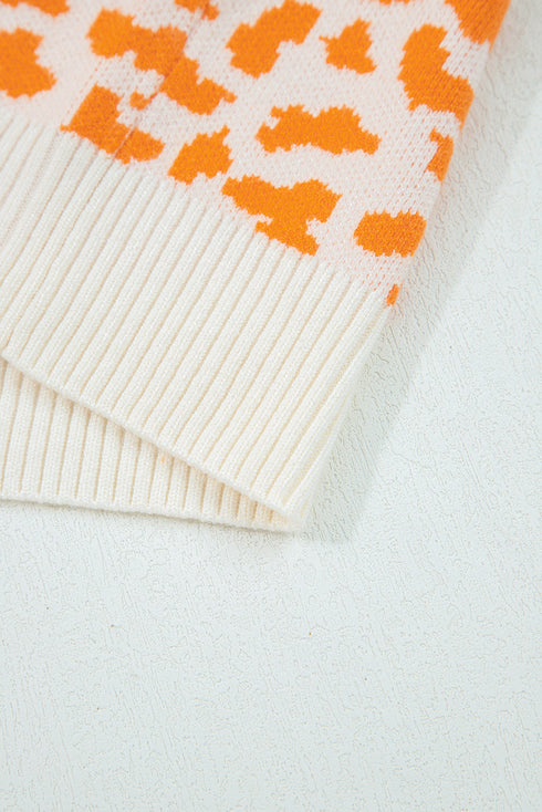 Chunky Leopard Jacquard Contrast Rib Button Front Drop Shoulder Cardigan