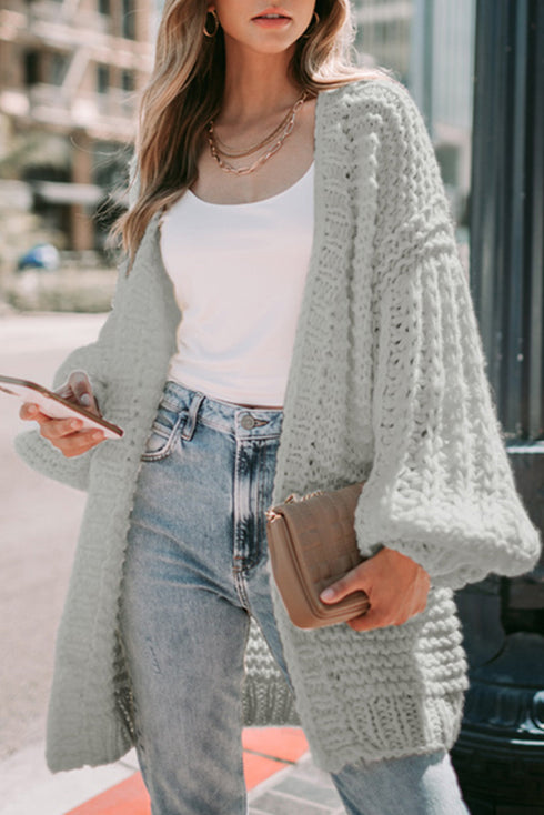 Chunky Oversize Knit Drop Shoulder Puff Sleeve Cardigan
