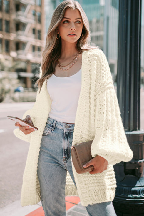Chunky Oversize Knit Drop Shoulder Puff Sleeve Cardigan