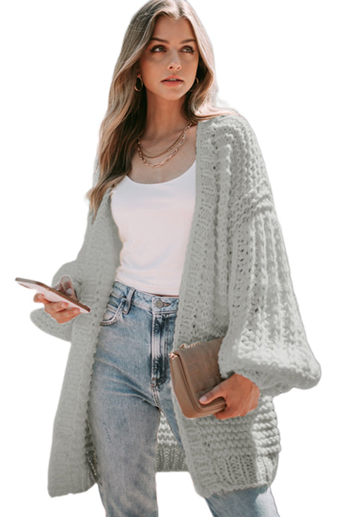 Chunky Oversize Knit Drop Shoulder Puff Sleeve Cardigan