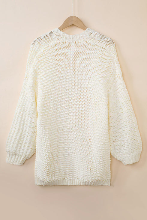 Chunky Oversize Knit Drop Shoulder Puff Sleeve Cardigan