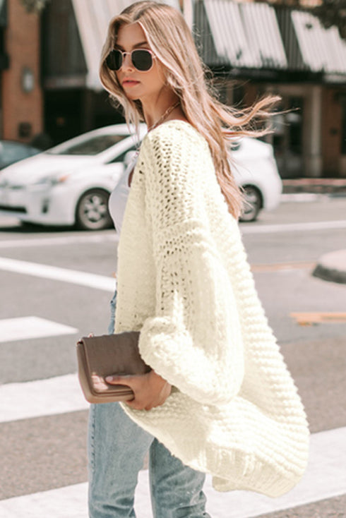 Chunky Oversize Knit Drop Shoulder Puff Sleeve Cardigan