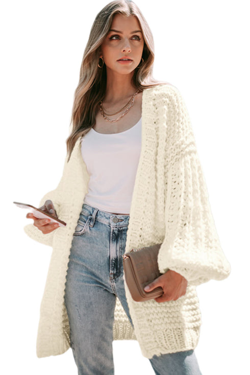 Chunky Oversize Knit Drop Shoulder Puff Sleeve Cardigan