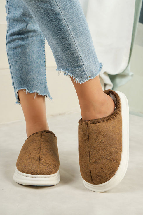 Chunky Platform Sole Soft Plush Lined Slippers
