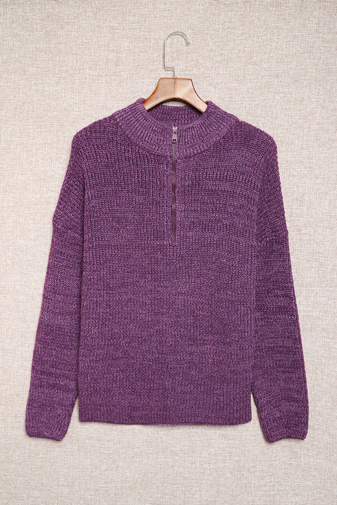 Chunky Ribbed Knit Half Zip Pullover Sweater