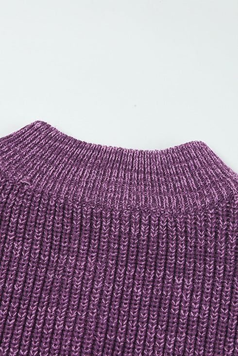 Chunky Ribbed Knit Half Zip Pullover Sweater