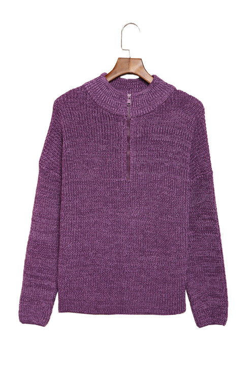 Chunky Ribbed Knit Half Zip Pullover Sweater