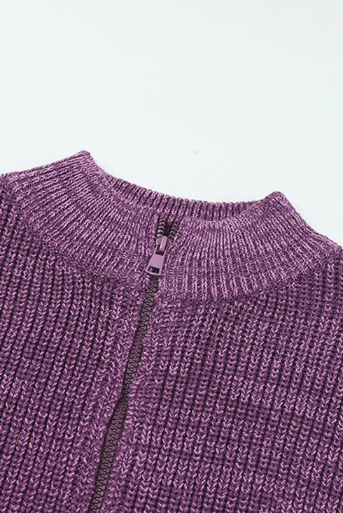 Chunky Ribbed Knit Half Zip Pullover Sweater
