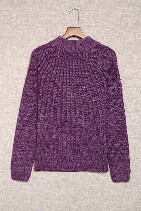 Chunky Ribbed Knit Half Zip Pullover Sweater