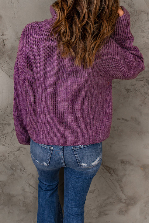 Chunky Ribbed Knit Half Zip Pullover Sweater