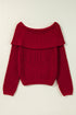 Chunky Ribbed Knit Off Shoulder Foldover Sweater