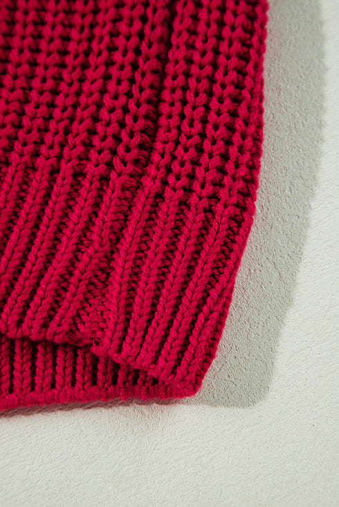 Chunky Ribbed Knit Off Shoulder Foldover Sweater