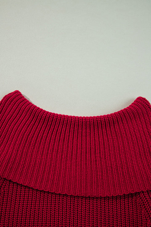 Chunky Ribbed Knit Off Shoulder Foldover Sweater
