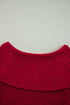 Chunky Ribbed Knit Off Shoulder Foldover Sweater