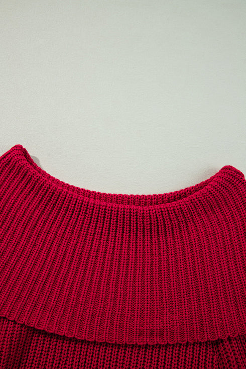 Chunky Ribbed Knit Off Shoulder Foldover Sweater